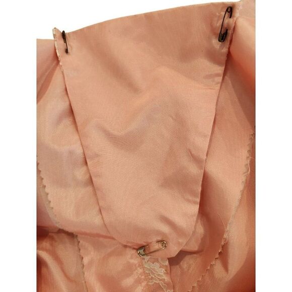 Vintage 80s Pretty In Pink Long Sleeve Maxi Lace Dress L Modest Prairie Bib - Picture 6 of 6